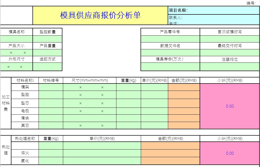 注塑分模具报价析表2